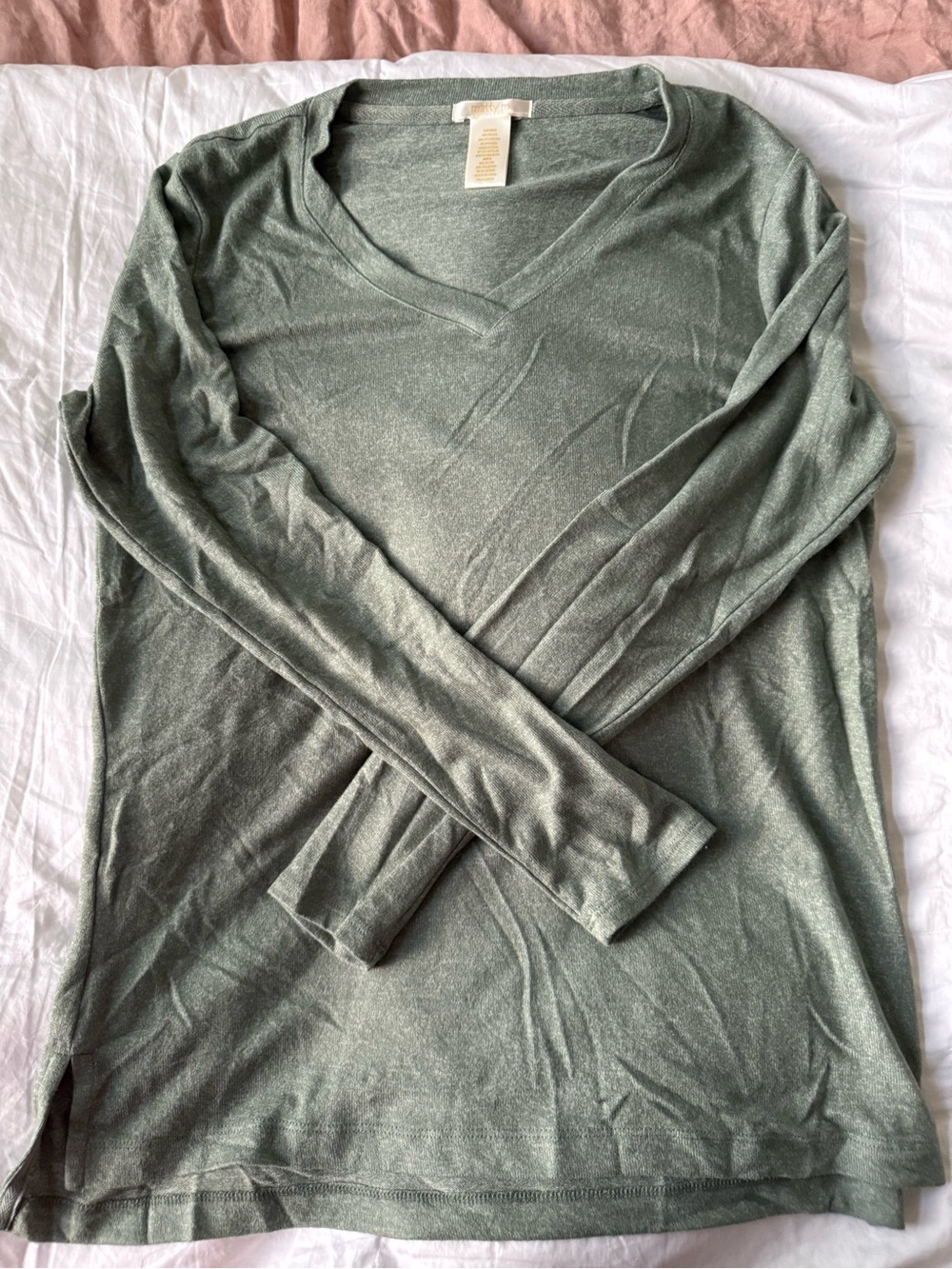 Matty M Sage Green V-Neck Long Sleeve Top